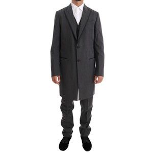 Dolce & Gabbana Gray Wool Long 3 Piece Two Button Suit